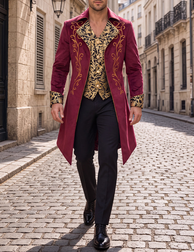 Men Gothic Embroidered Tailcoat Jacket