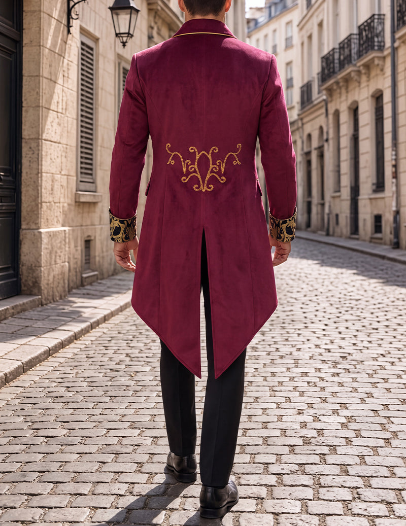 Men Gothic Embroidered Tailcoat Jacket
