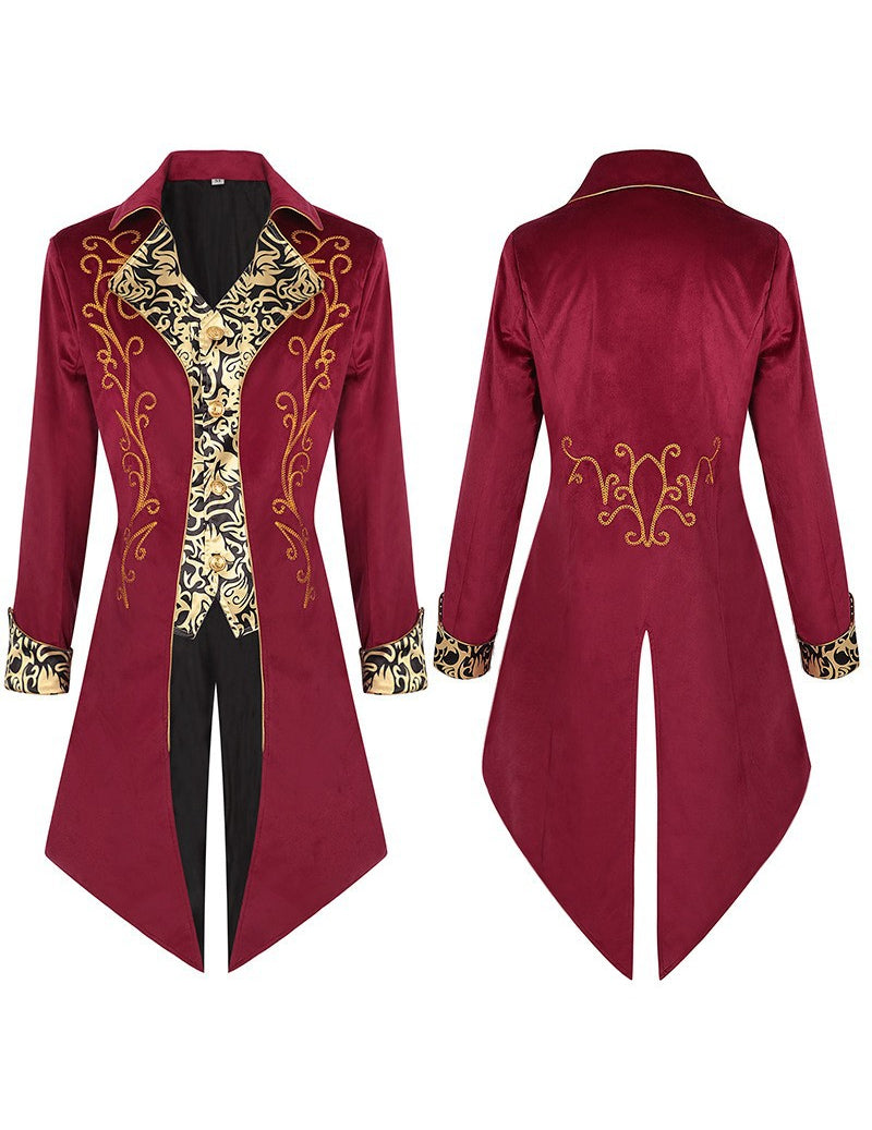 Men Gothic Embroidered Tailcoat Jacket