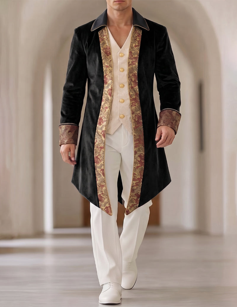 Men Gold Trim Formal Tailcoat Jacket