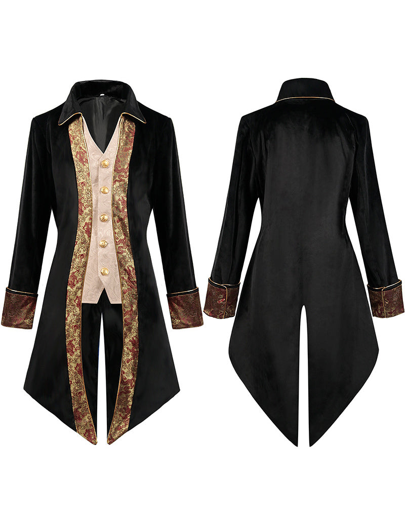 Men Gold Trim Formal Tailcoat Jacket