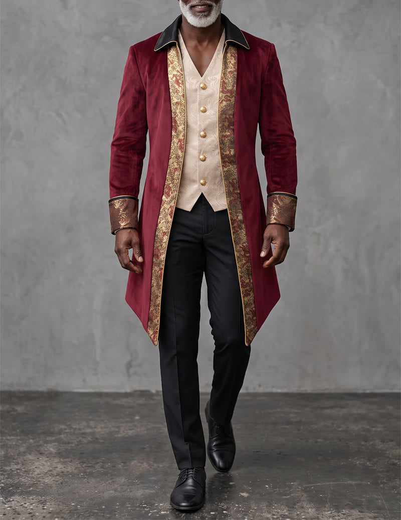 Men Gold Trim Formal Tailcoat Jacket