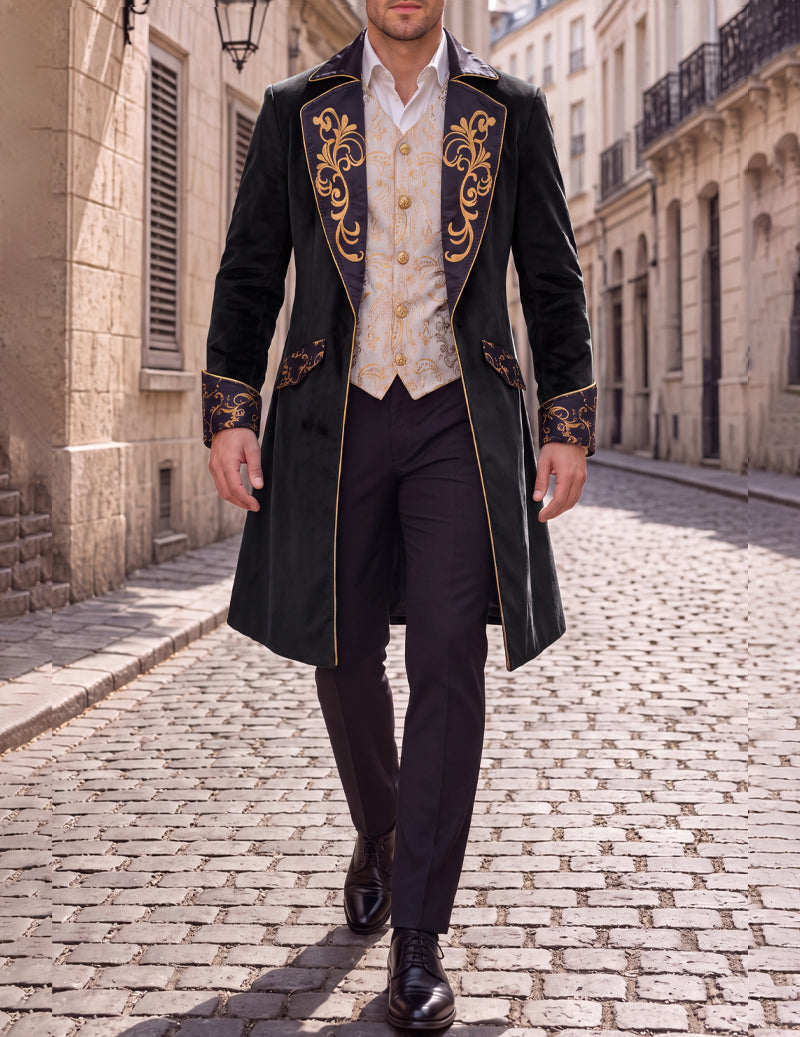 Men Steampunk Embroidered Tailcoat Jacket