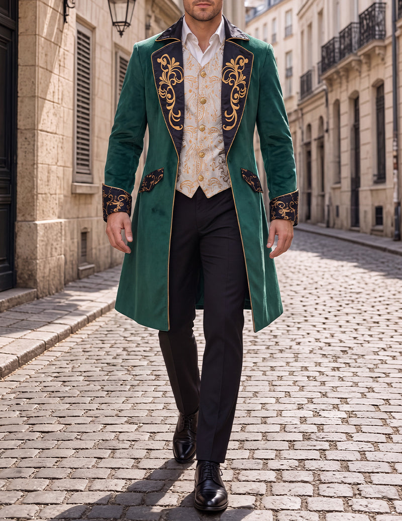 Men Steampunk Embroidered Tailcoat Jacket