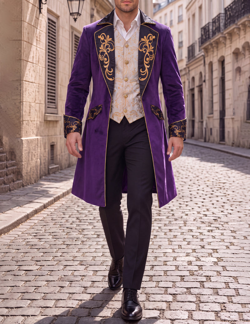 Men Steampunk Embroidered Tailcoat Jacket