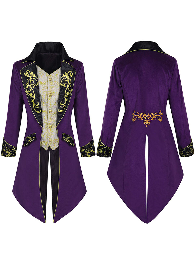 Men Steampunk Embroidered Tailcoat Jacket