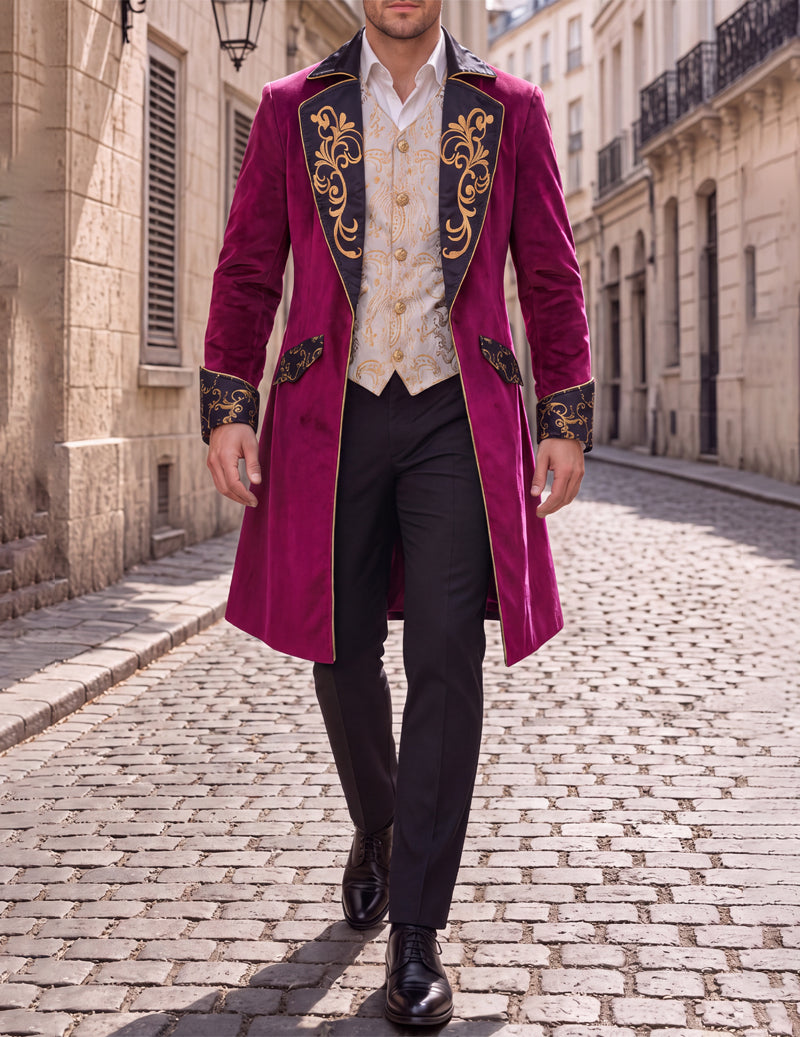 Men Steampunk Embroidered Tailcoat Jacket