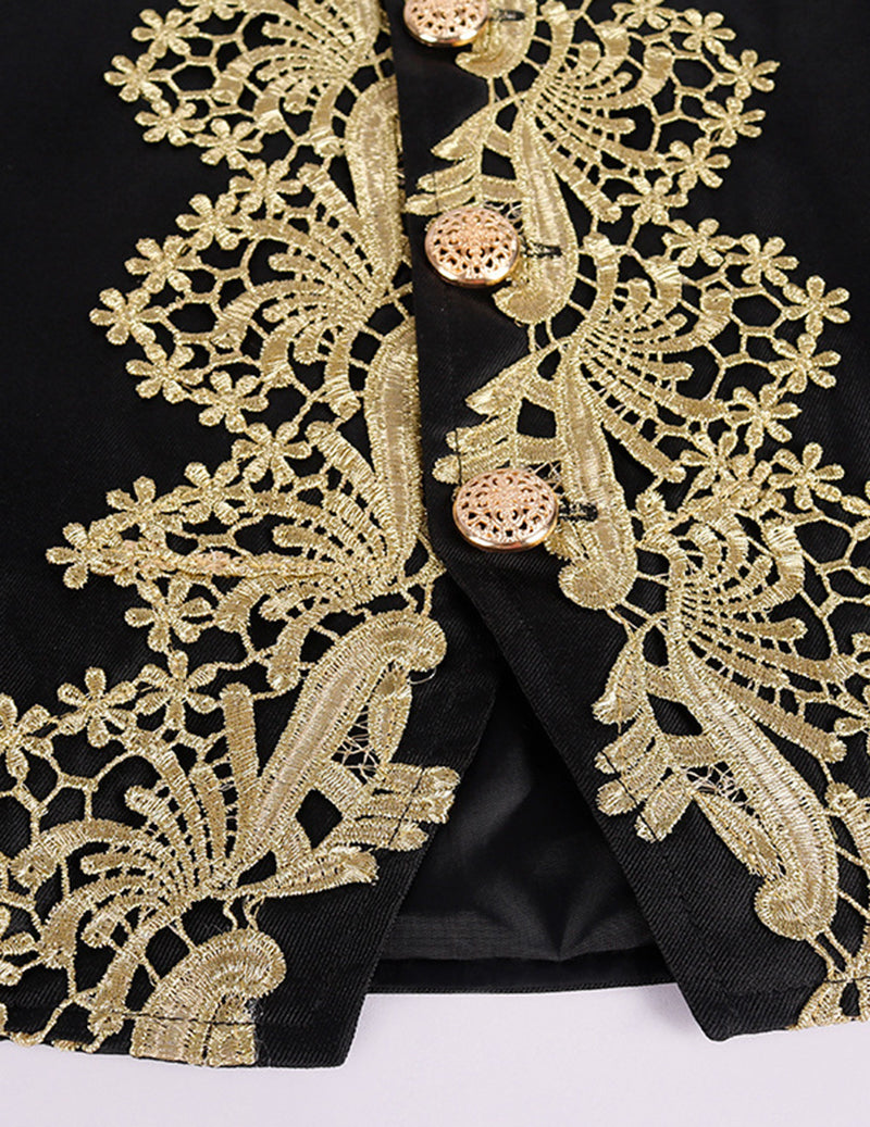 Men's 5-Piece Baroque Prince Costume Set with Embroidered Coat, Vest & Knee-Length Pants