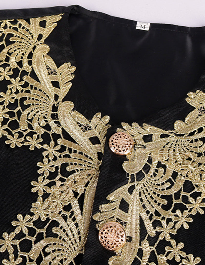 Men's 5-Piece Baroque Prince Costume Set with Embroidered Coat, Vest & Knee-Length Pants