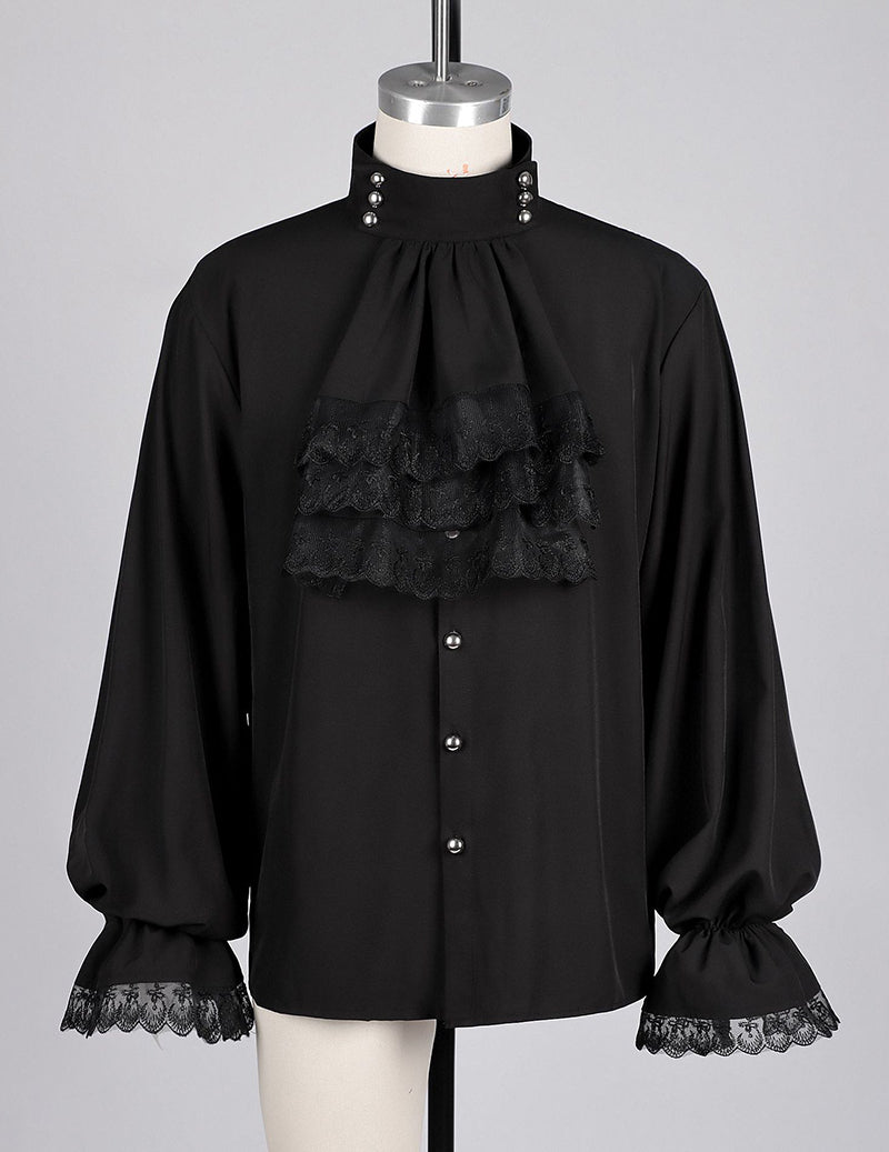 Men's Gothic 3-Piece Set with Ruffled Shirt, Leather-Look Pants & Fur-Trim Cape