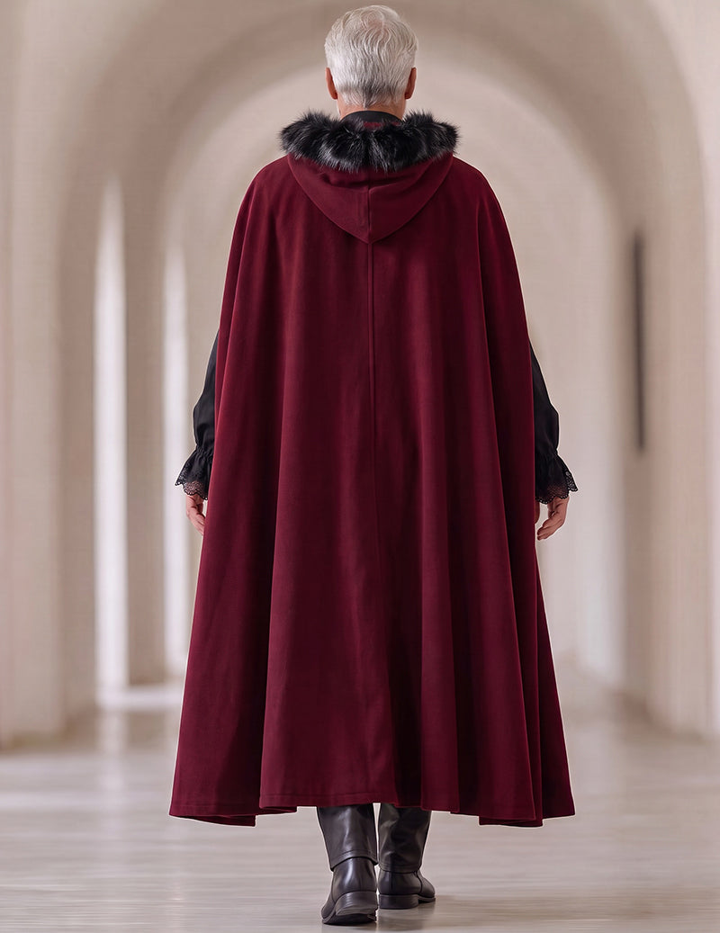 Men's Gothic 3-Piece Set with Ruffled Shirt, Leather-Look Pants & Fur-Trim Cape