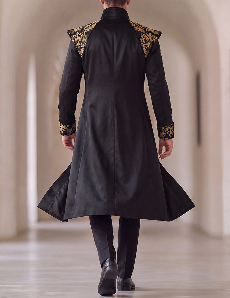 Men's Baroque Pattern Stand Collar Long Frock Coat