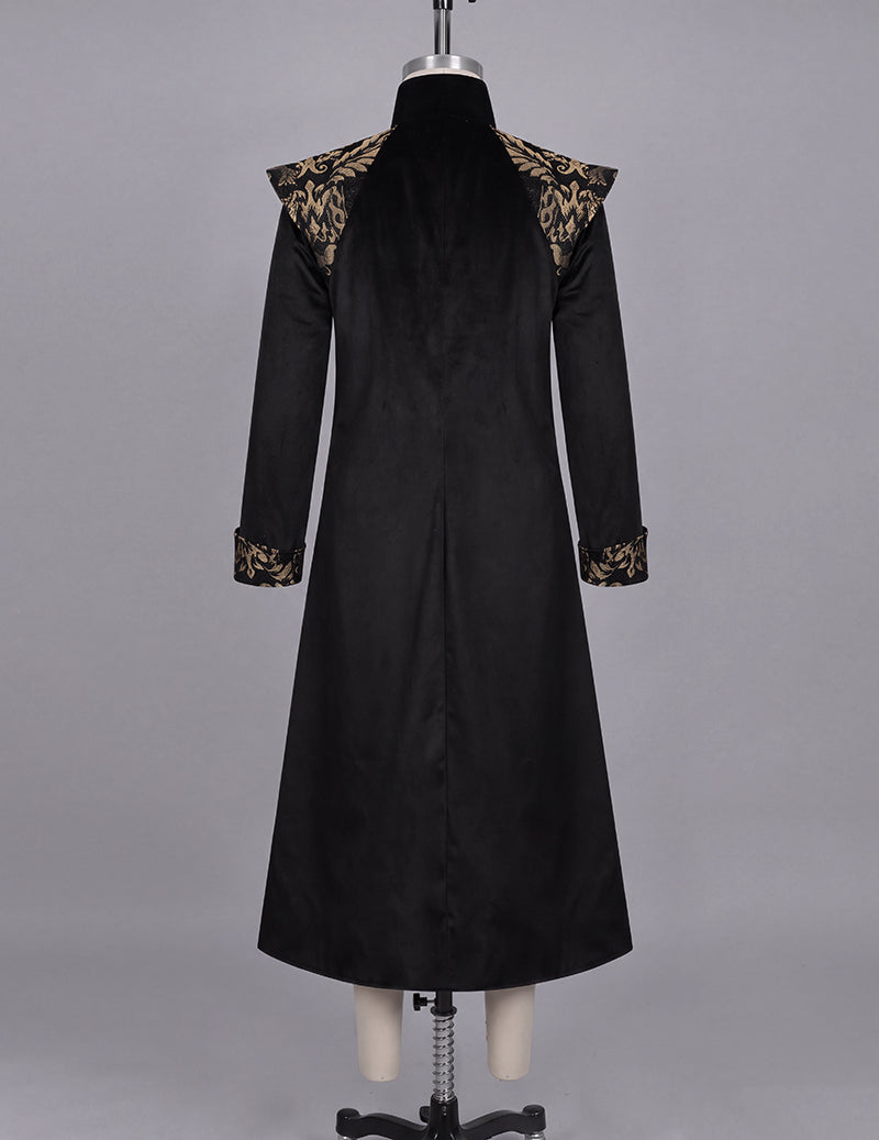 Men's Baroque Pattern Stand Collar Long Frock Coat