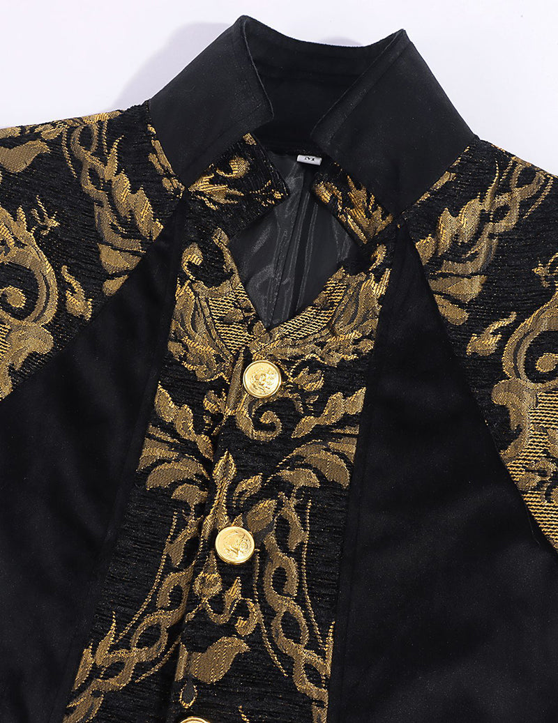 Men's Baroque Pattern Stand Collar Long Frock Coat