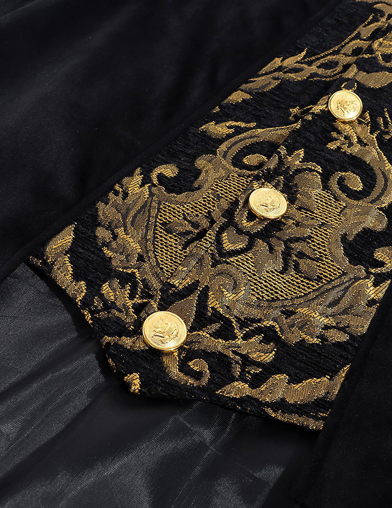 Men's Baroque Pattern Stand Collar Long Frock Coat