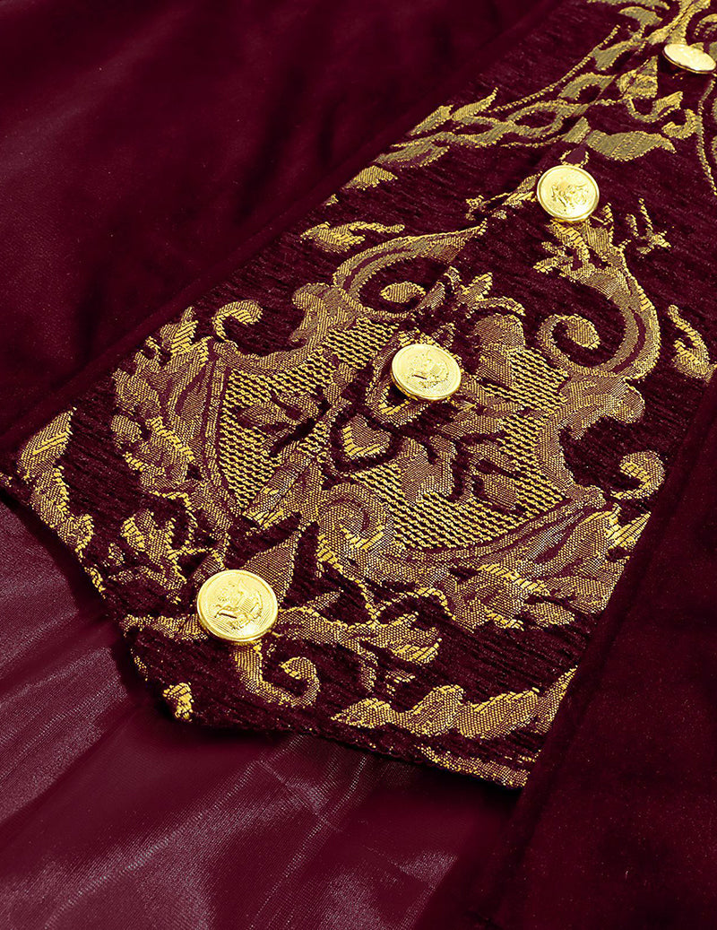 Men's Baroque Pattern Stand Collar Long Frock Coat