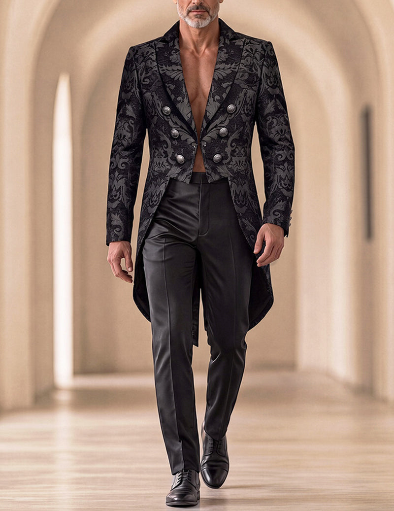 Men's Baroque Floral Pattern Long Sleeve Tailcoat