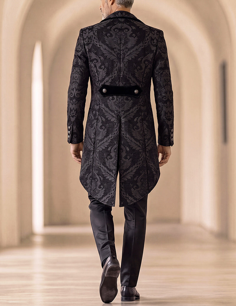 Men's Baroque Floral Pattern Long Sleeve Tailcoat