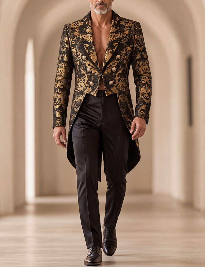 Men's Baroque Floral Pattern Long Sleeve Tailcoat