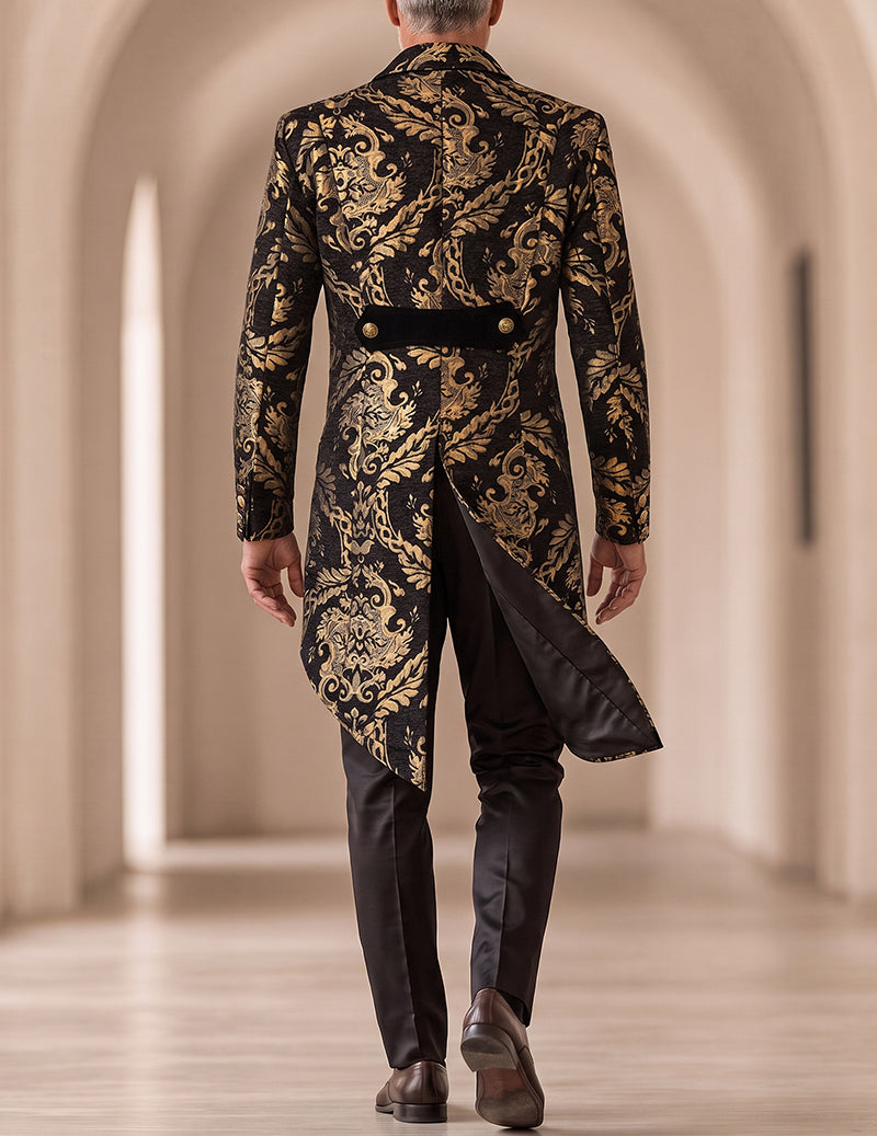 Men's Baroque Floral Pattern Long Sleeve Tailcoat