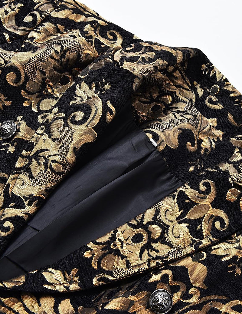 Men's Baroque Floral Pattern Long Sleeve Tailcoat