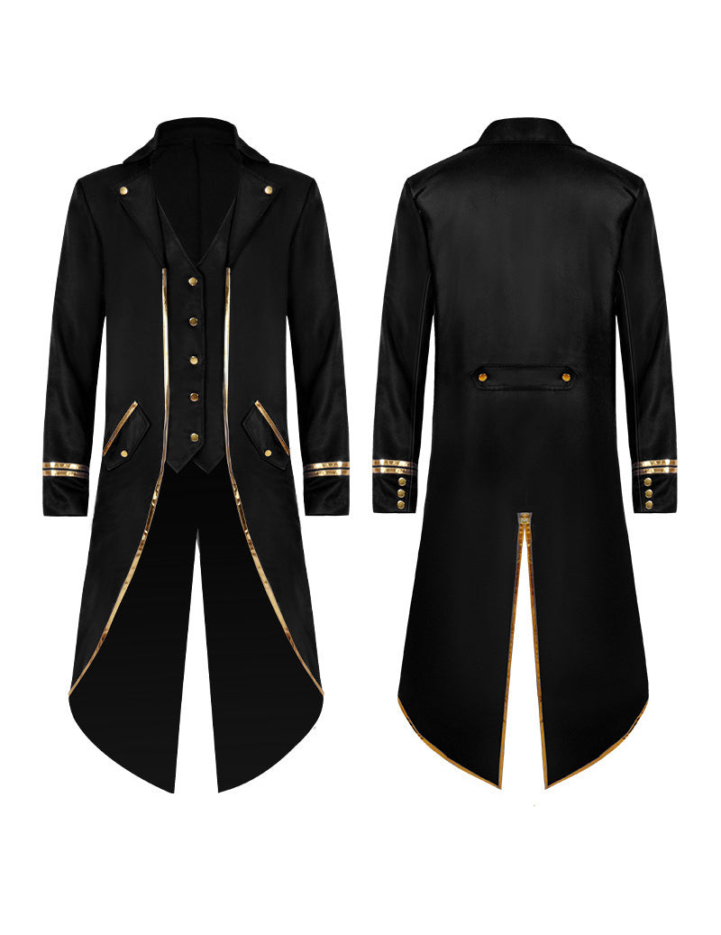 Men Gold Trim Peak Lapel Formal Coat