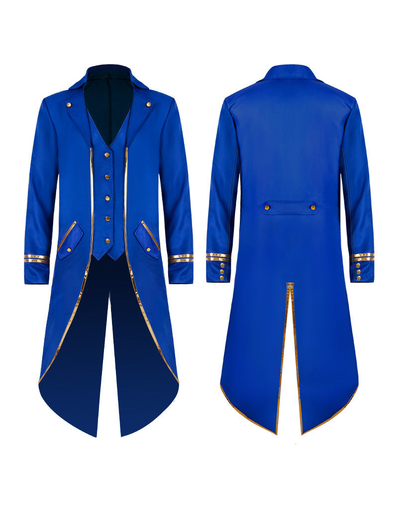 Men Gold Trim Peak Lapel Formal Coat