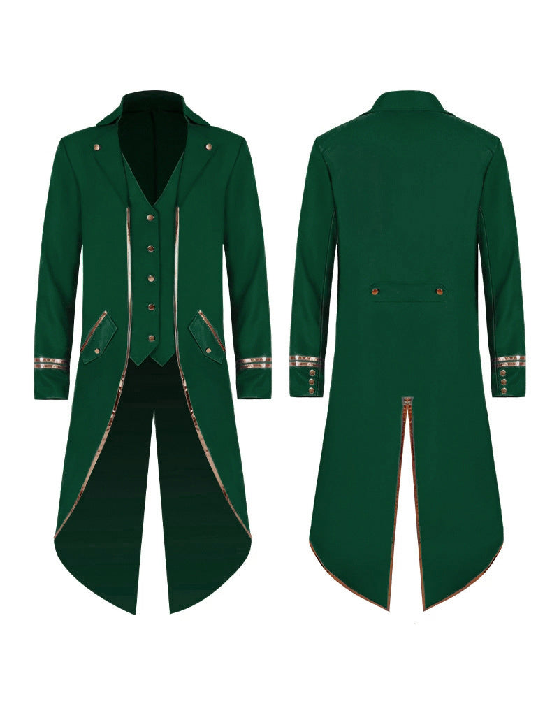 Men Gold Trim Peak Lapel Formal Coat