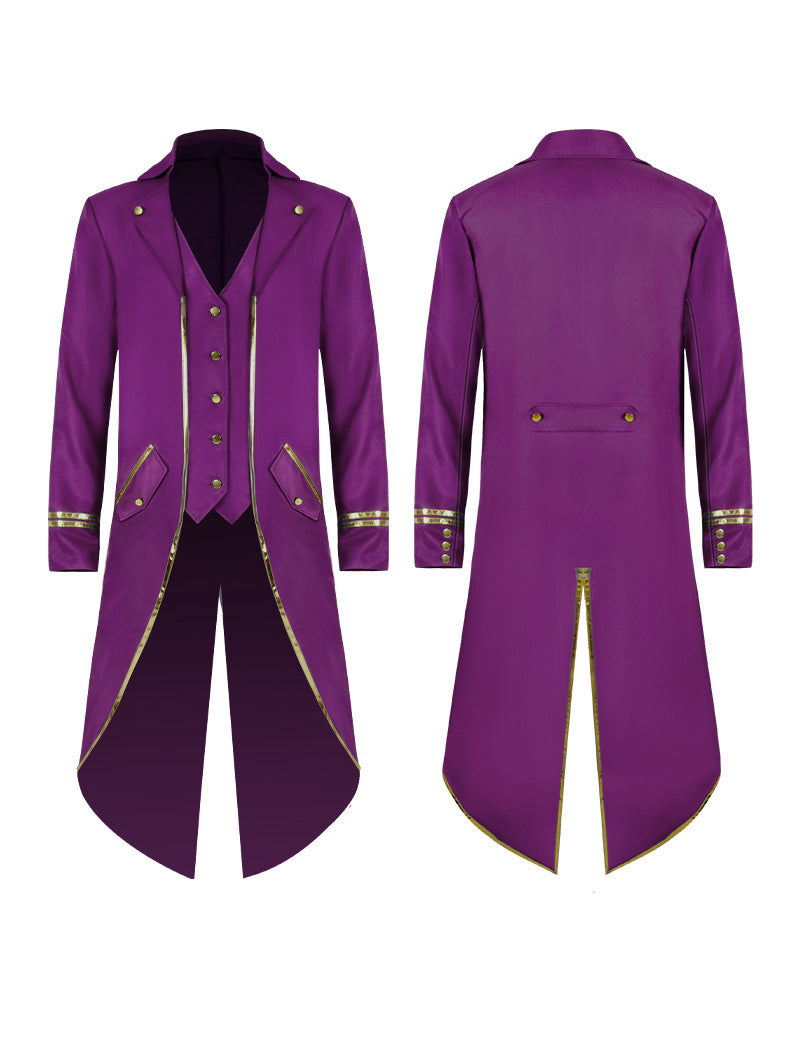 Men Gold Trim Peak Lapel Formal Coat