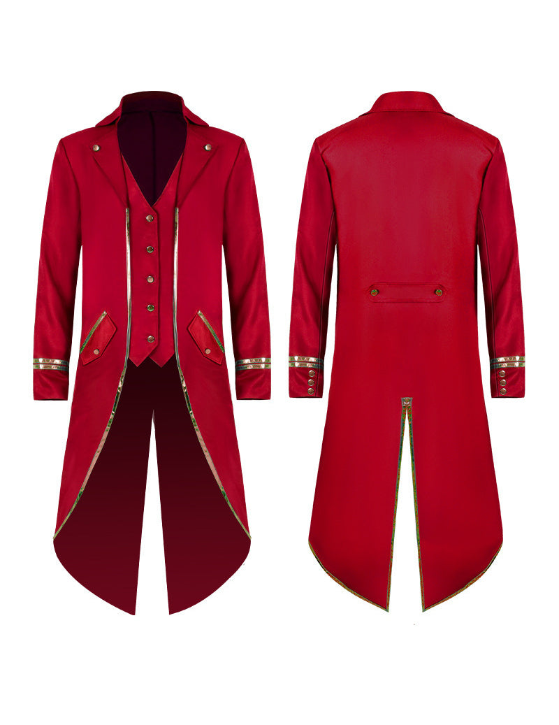 Men Gold Trim Peak Lapel Formal Coat
