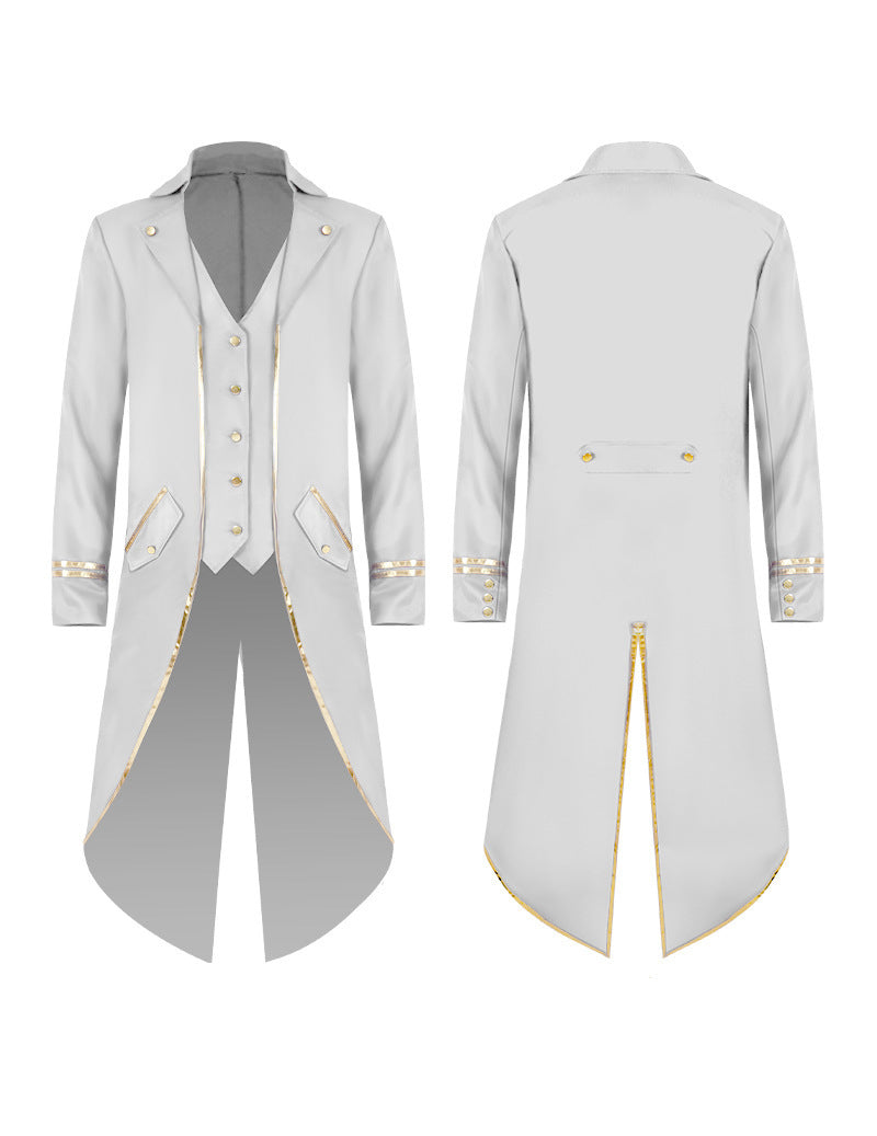 Men Gold Trim Peak Lapel Formal Coat