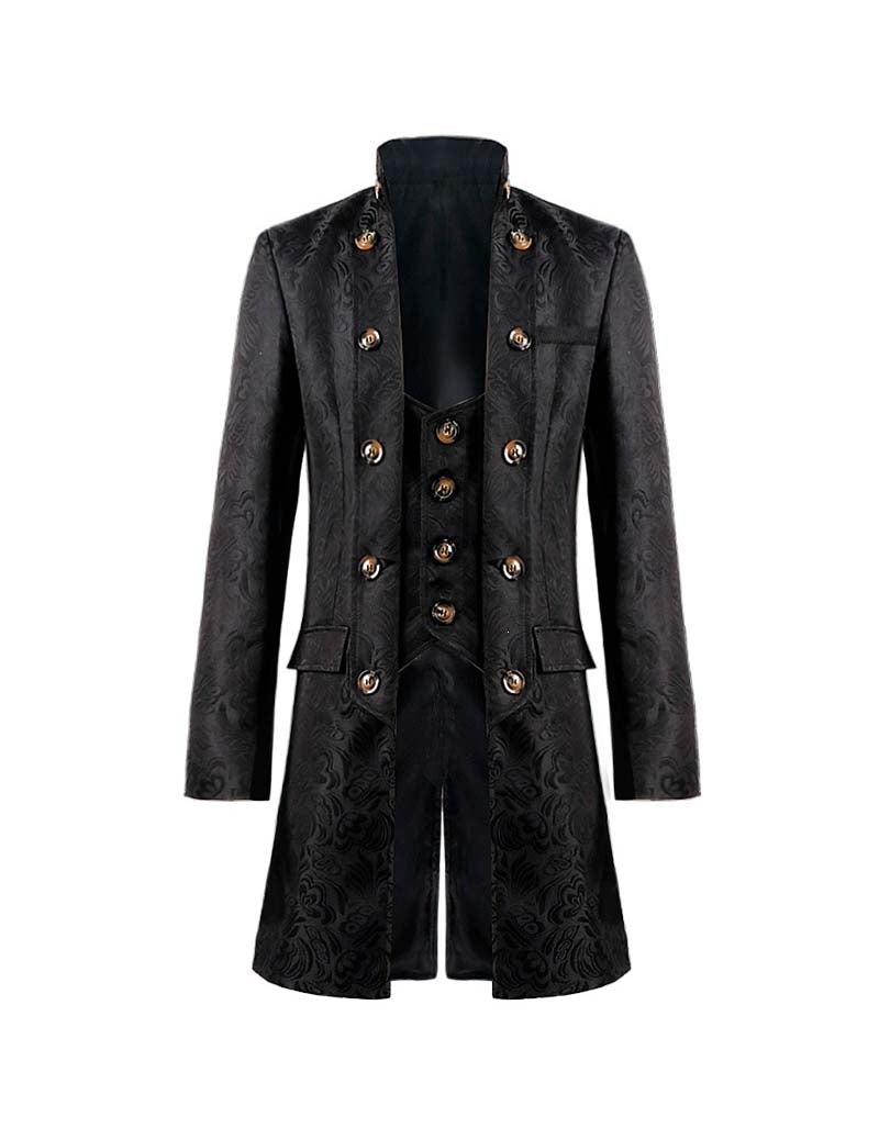 Men Jacquard Double-Breasted Long Coat