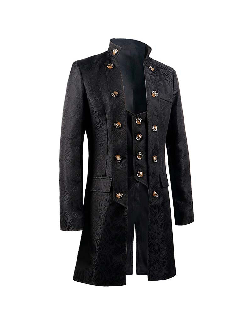 Men Jacquard Double-Breasted Long Coat