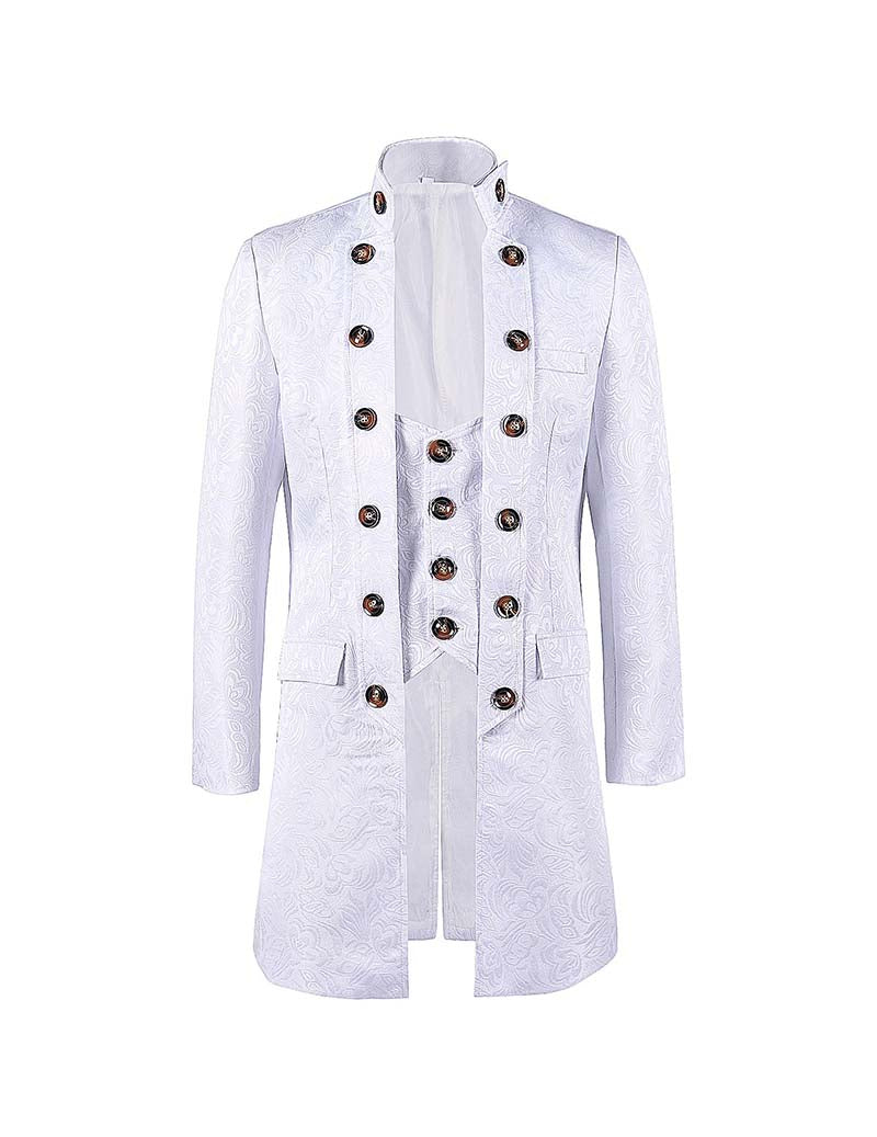 Men Jacquard Double-Breasted Long Coat