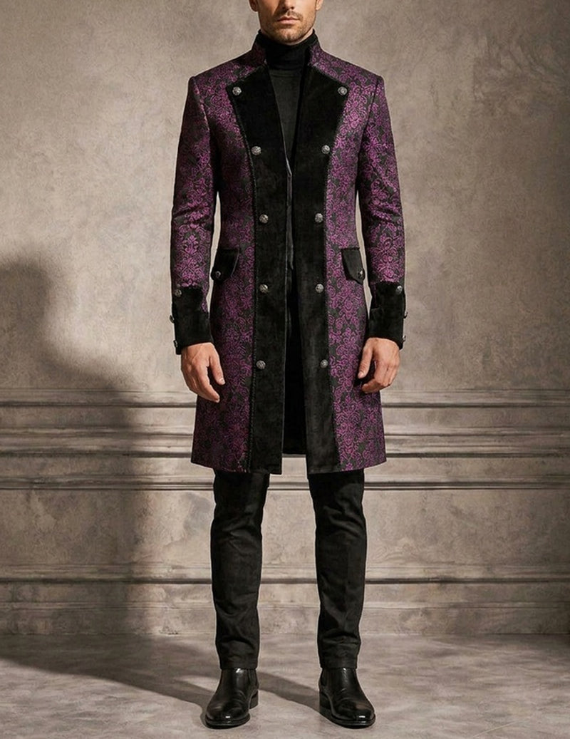 Men Baroque Print Double-Breasted Coat