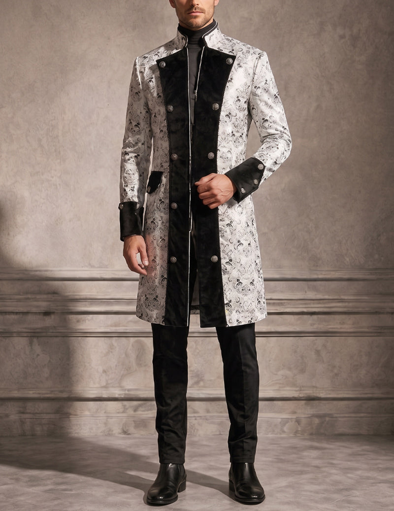 Men Baroque Print Double-Breasted Coat