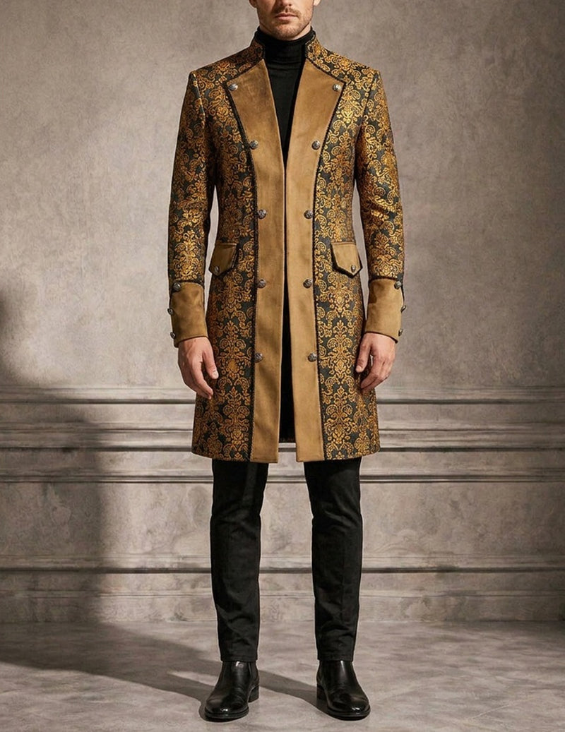 Men Baroque Print Double-Breasted Coat
