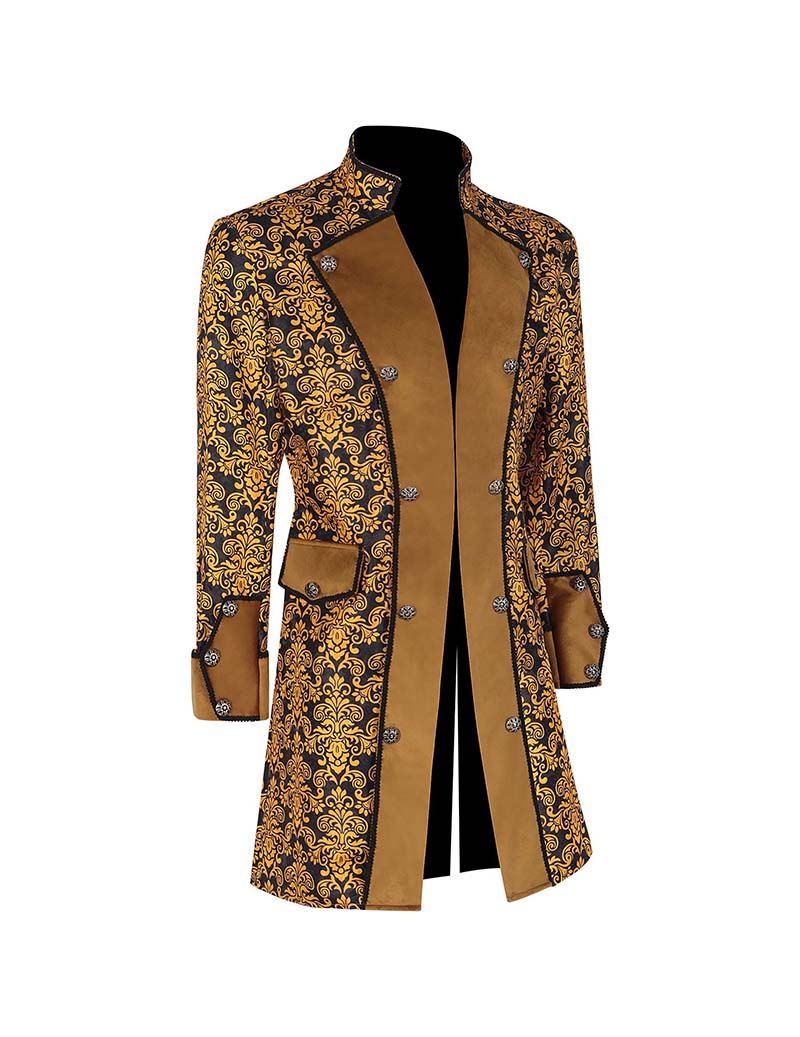 Men Baroque Print Double-Breasted Coat