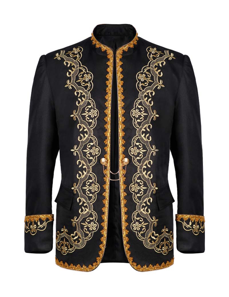 Men Embroidered Mandarin Collar Blazer Jacket