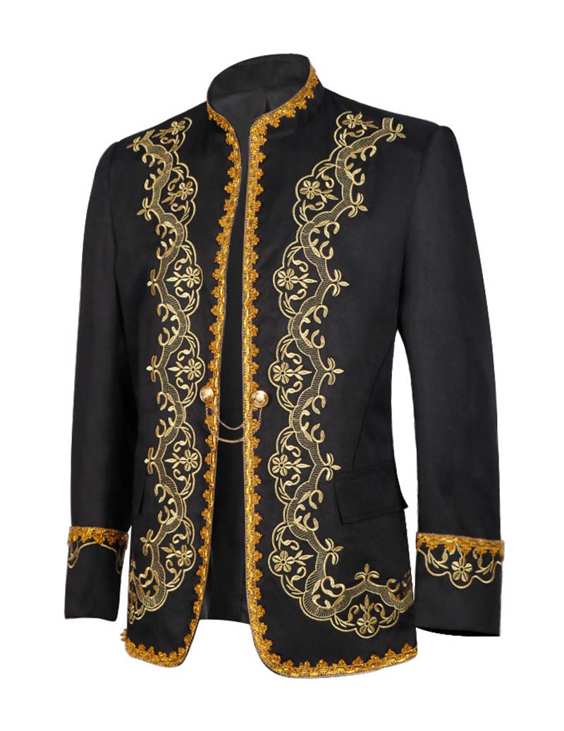 Men Embroidered Mandarin Collar Blazer Jacket