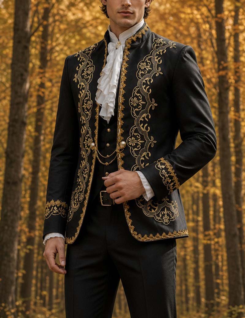 Men Embroidered Mandarin Collar Blazer Jacket