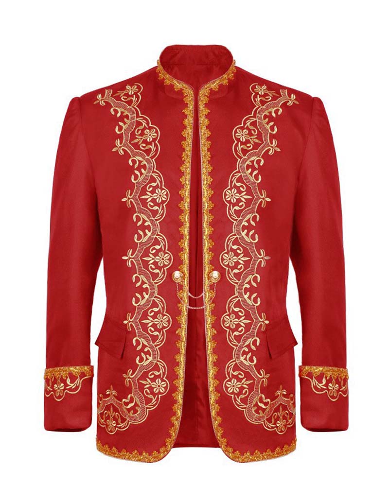 Men Embroidered Mandarin Collar Blazer Jacket