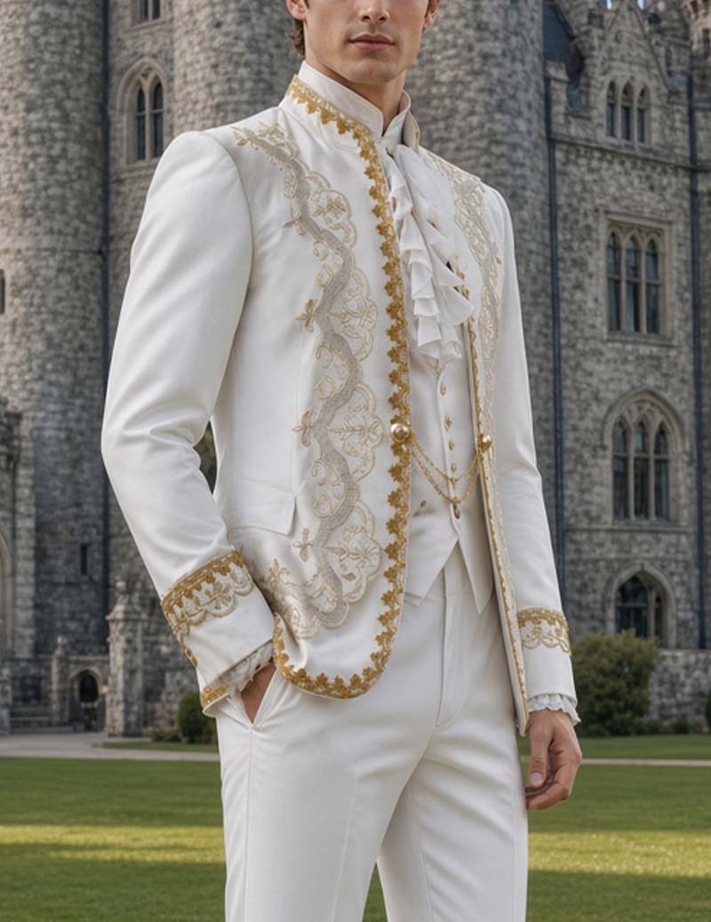 Men Embroidered Mandarin Collar Blazer Jacket