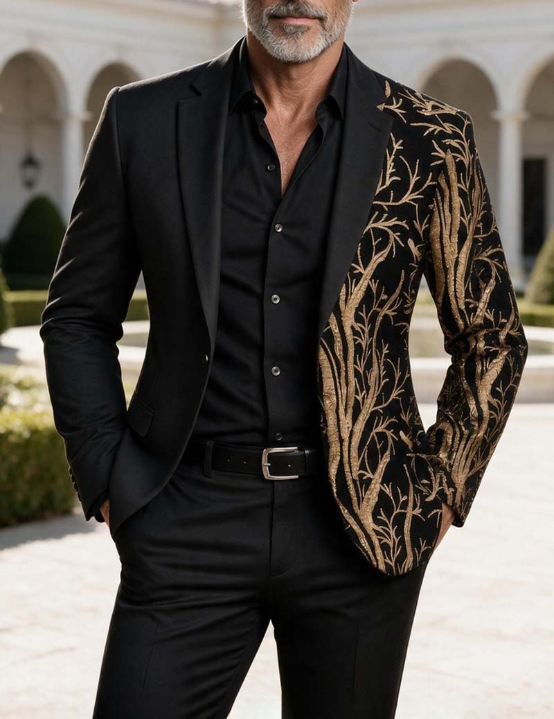 Men Sequin Embellished Branch Print Blazer