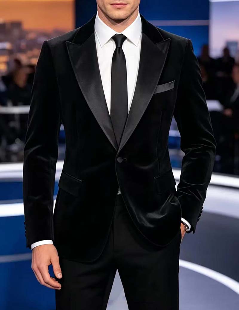 Men Velvet Notch Lapel Tuxedo Blazer