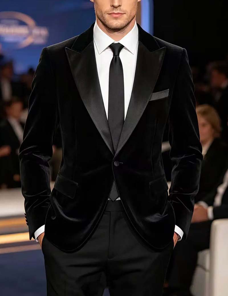Men Velvet Notch Lapel Tuxedo Blazer