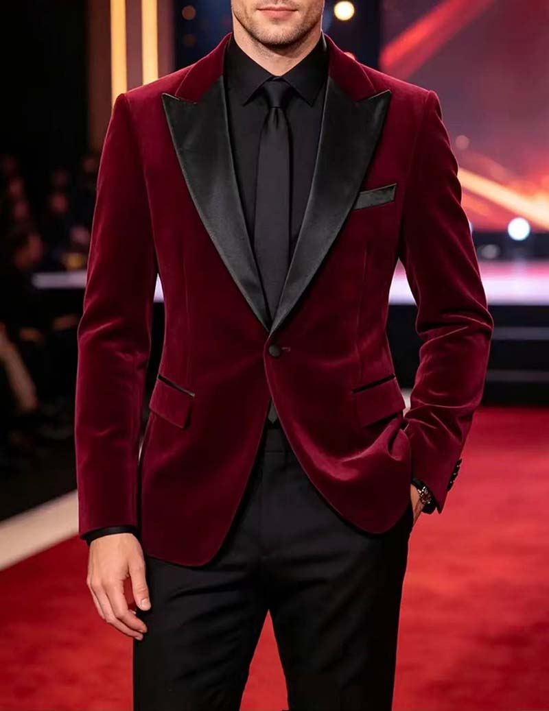 Men Velvet Notch Lapel Tuxedo Blazer