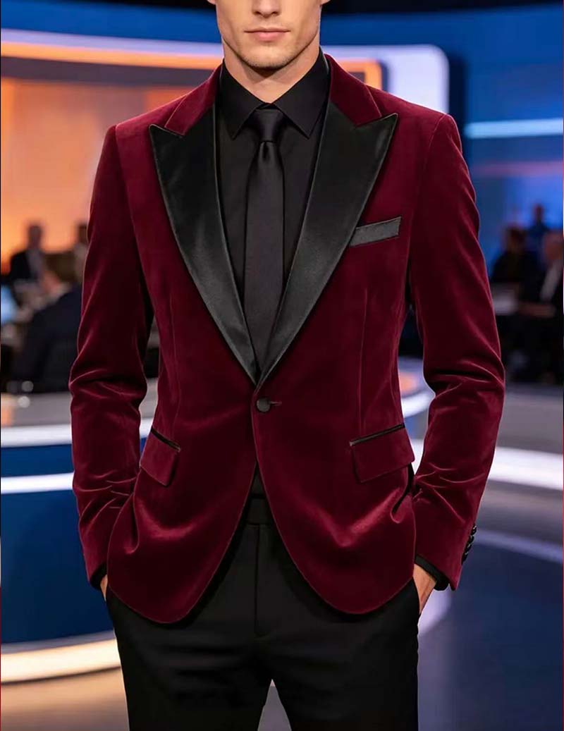 Men Velvet Notch Lapel Tuxedo Blazer