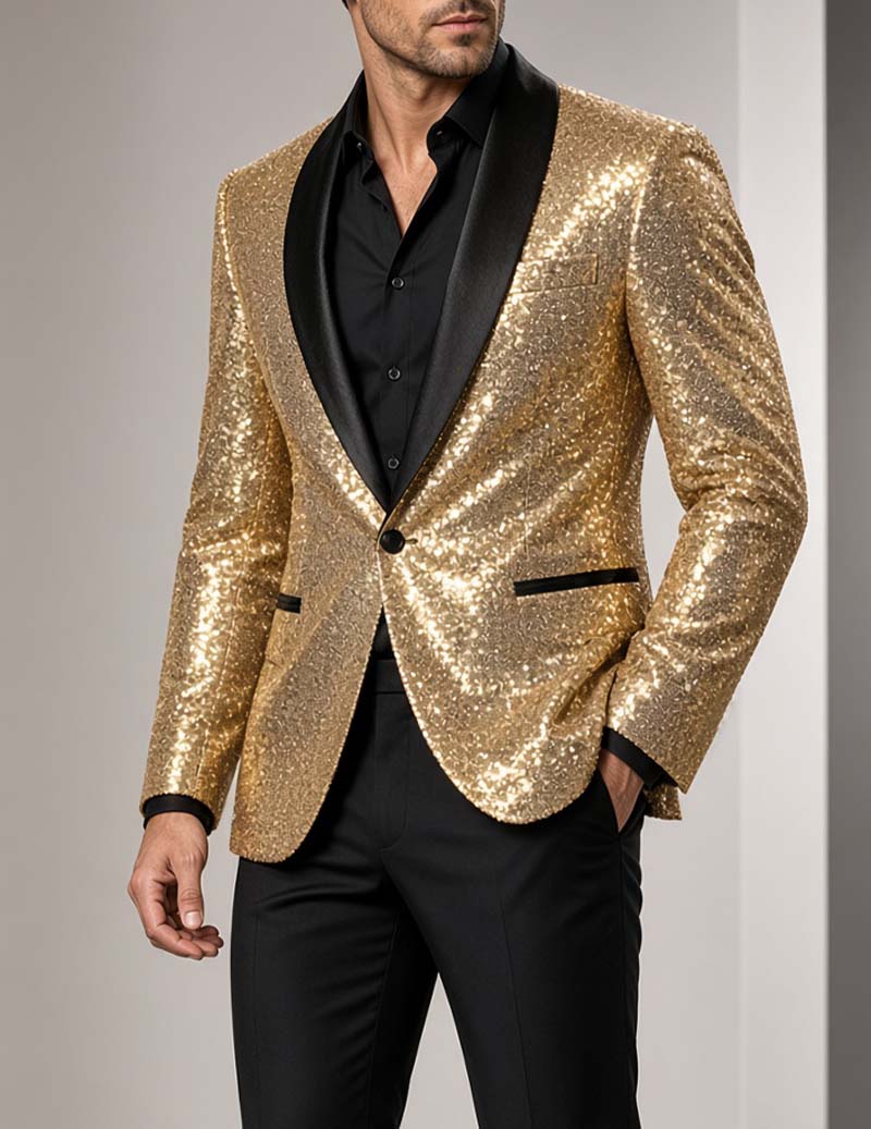 Men Full Sequin Shawl Collar Blazer