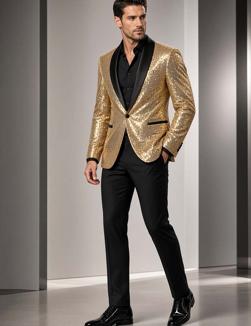 Men Full Sequin Shawl Collar Blazer